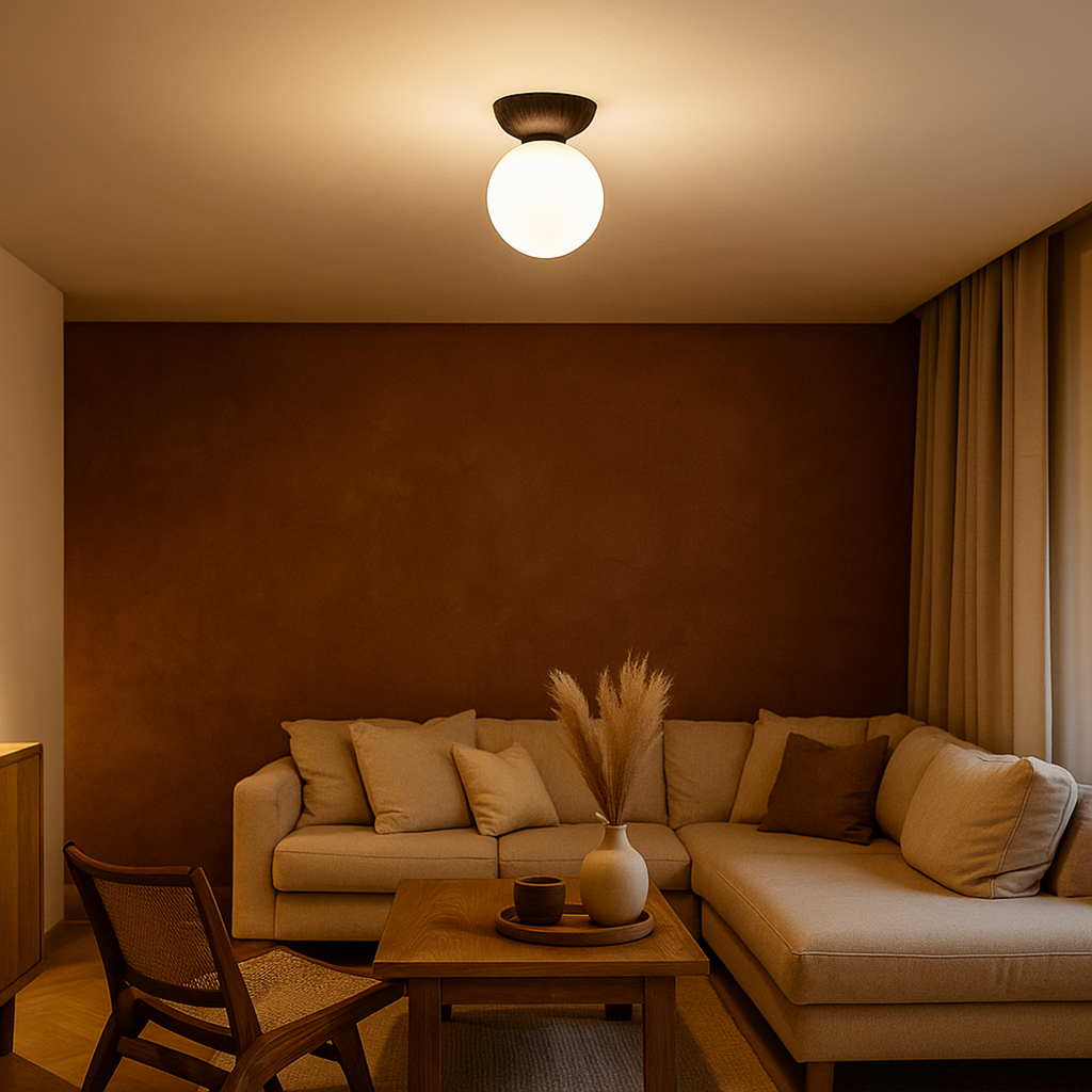 Glass, Wood, and Iron Ceiling Lamp | Scandinavian Style