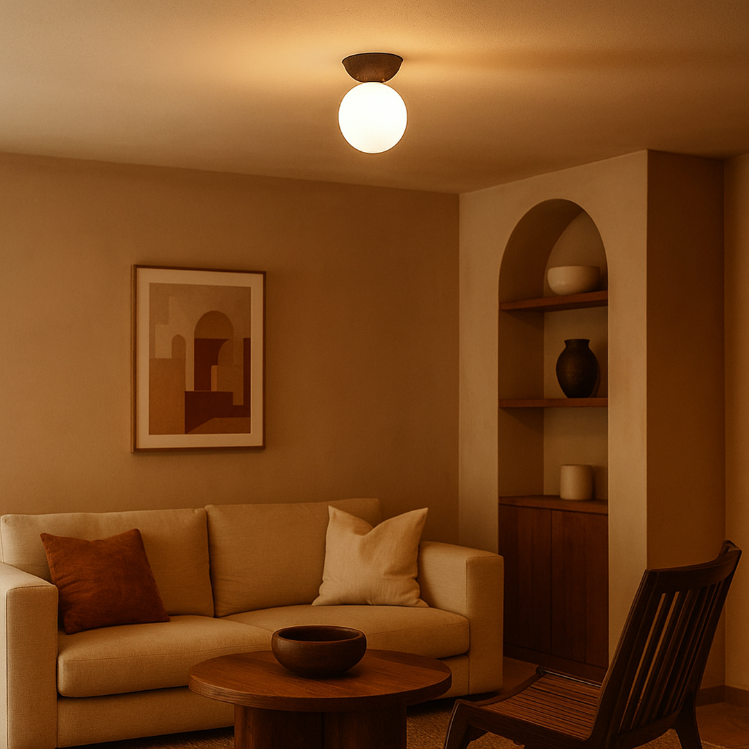 Glass, Wood, and Iron Ceiling Lamp | Scandinavian Style