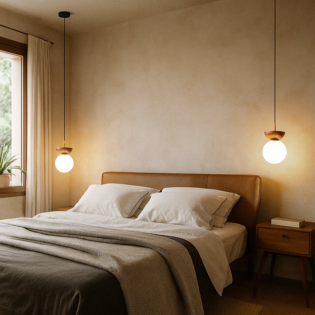 Glass, Wood, and Iron Ceiling Lamp | Scandinavian Style