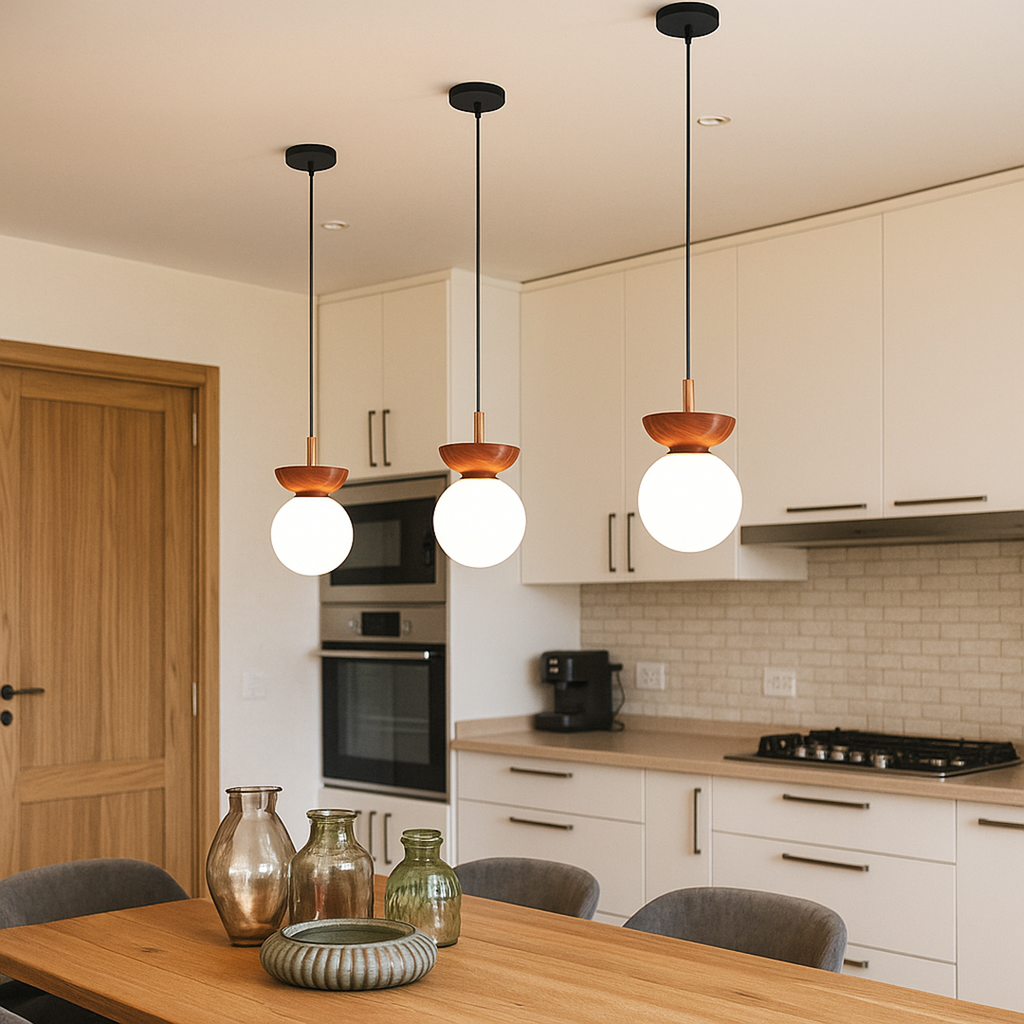 Glass, Wood, and Iron Ceiling Lamp | Scandinavian Style