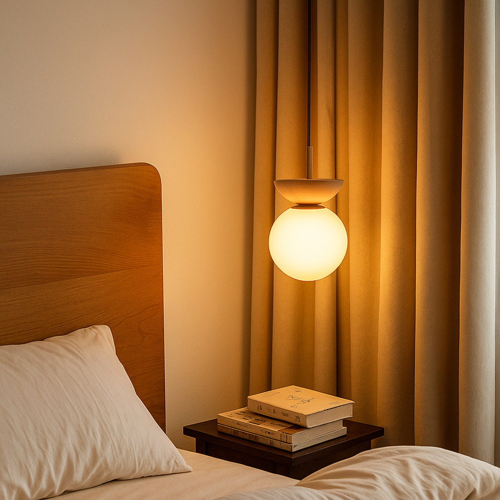 Glass, Wood, and Iron Ceiling Lamp | Scandinavian Style