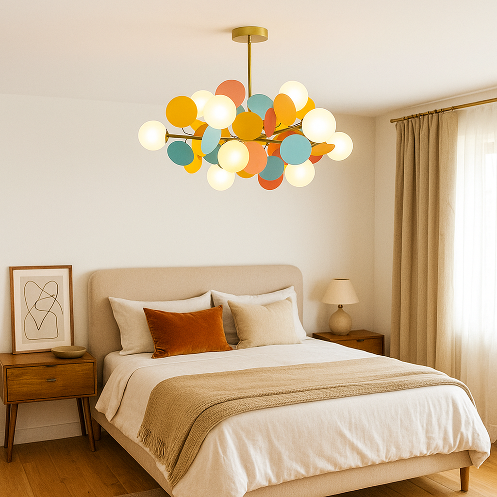 Hanging Ceiling Lamp of Glass and Metal | Multicolored Design