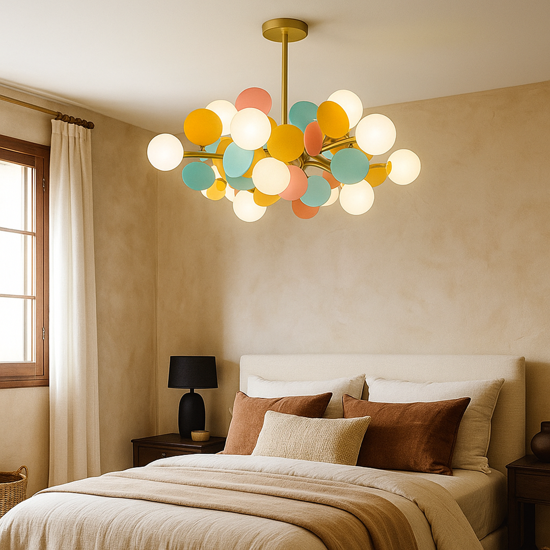 Hanging Ceiling Lamp of Glass and Metal | Multicolored Design