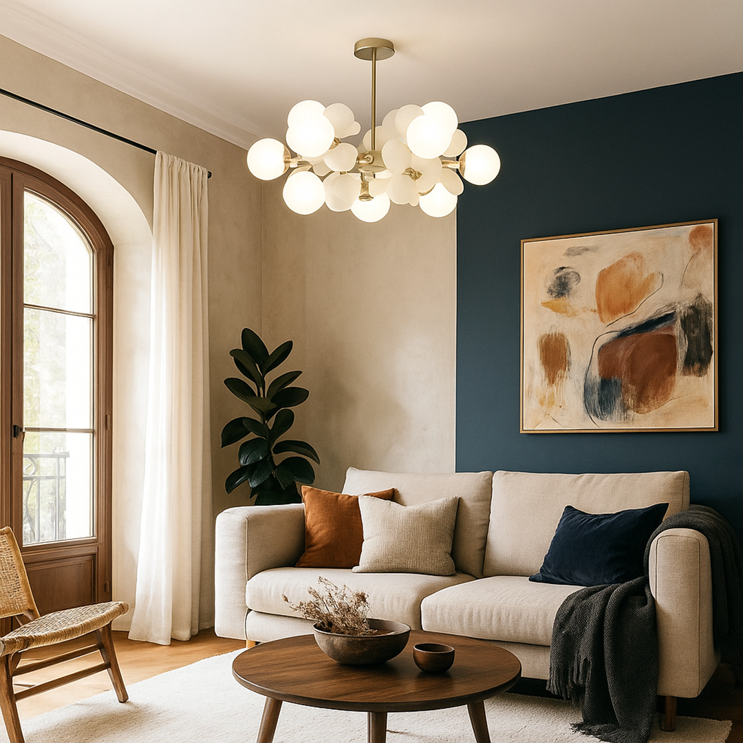 Hanging Ceiling Lamp of Glass and Metal | Multicolored Design