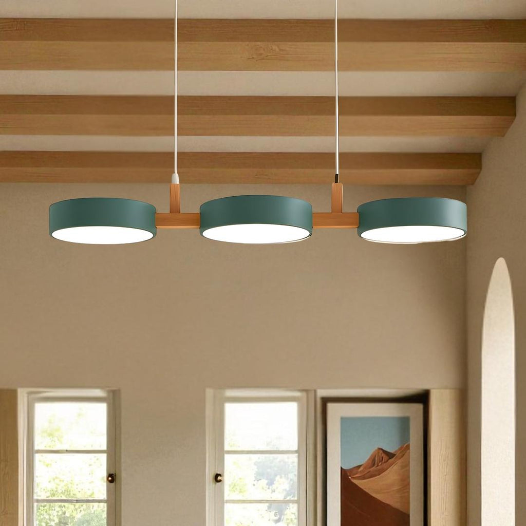 Moderne skandinavische Deckenpendelleuchte aus Metall und Holz | Mehrere Lichtquellen