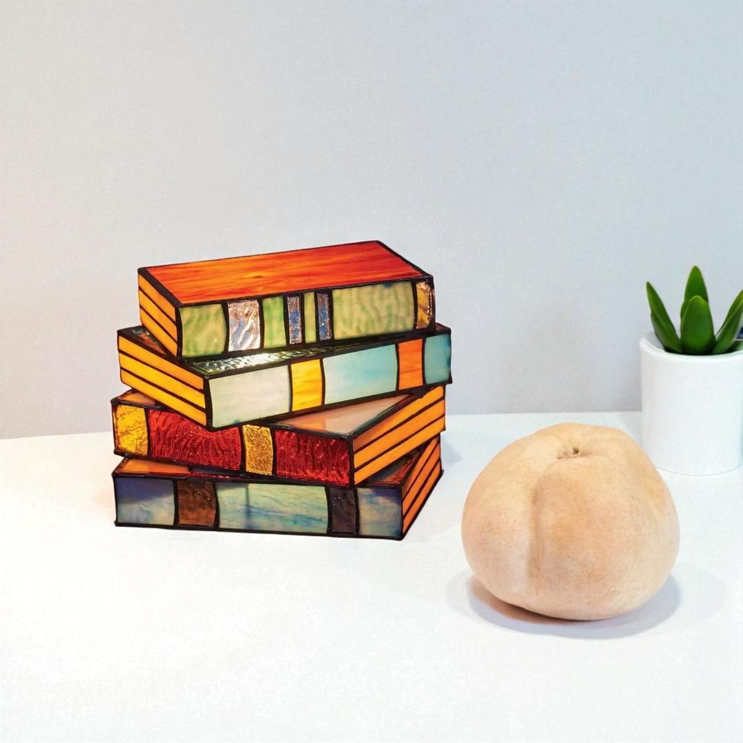 Lámpara En Forma De Libro De Vidrio De Color | Artística