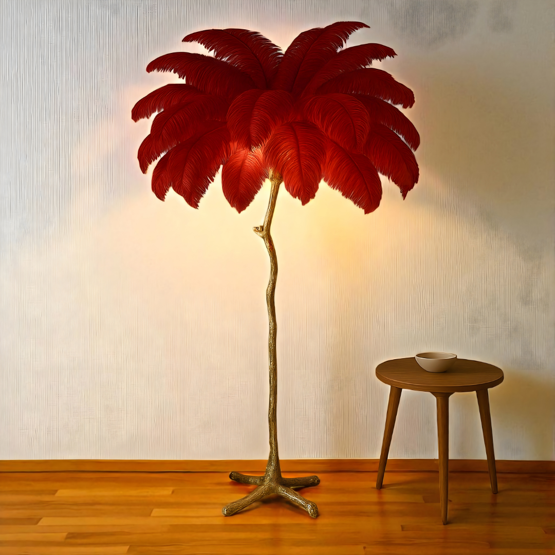 Lámpara De Pie Para Hogar Con Plumas | Diseño De Avestruz