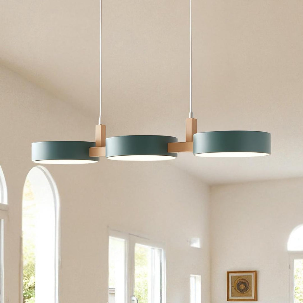 Moderne skandinavische Deckenpendelleuchte aus Metall und Holz | Mehrere Lichtquellen