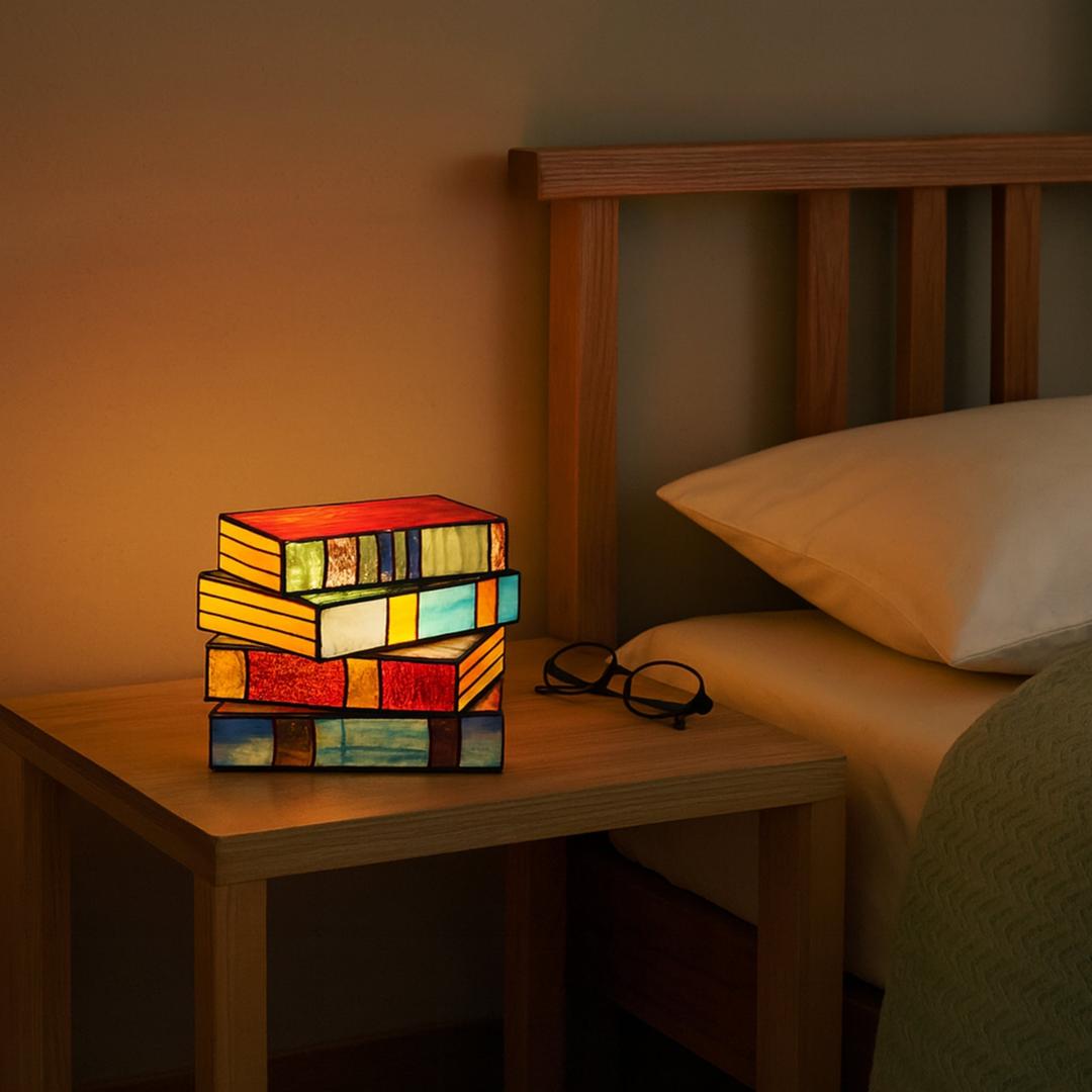 Lámpara En Forma De Libro De Vidrio De Color | Artística