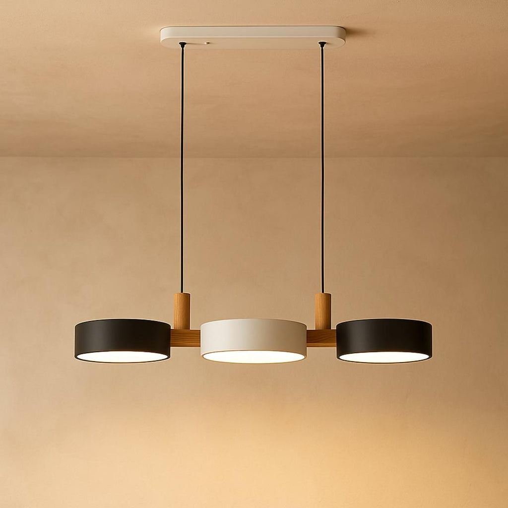 Moderne skandinavische Deckenpendelleuchte aus Metall und Holz | Mehrere Lichtquellen