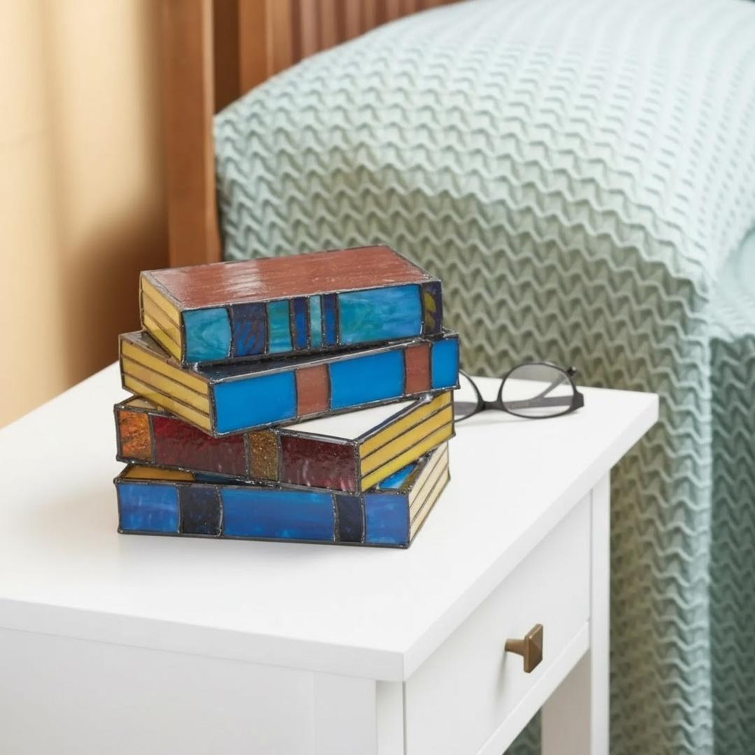 Lámpara En Forma De Libro De Vidrio De Color | Artística