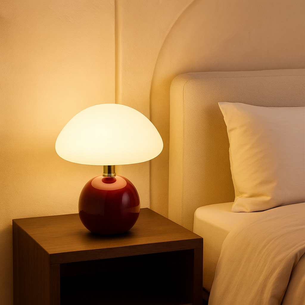 Lámpara De Mesa Crema Estilo Hongo Para Hogar | Estilo Francés