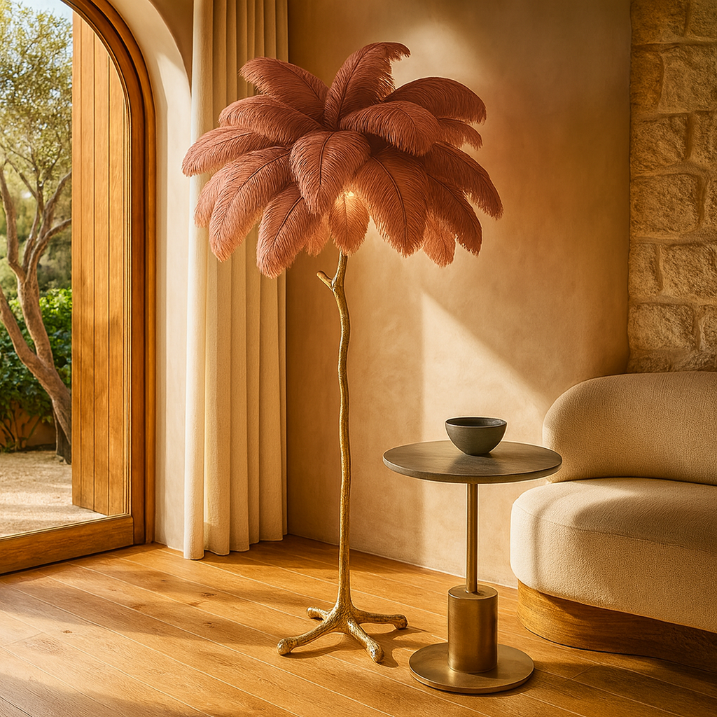 Lámpara De Pie Para Hogar Con Plumas | Diseño De Avestruz