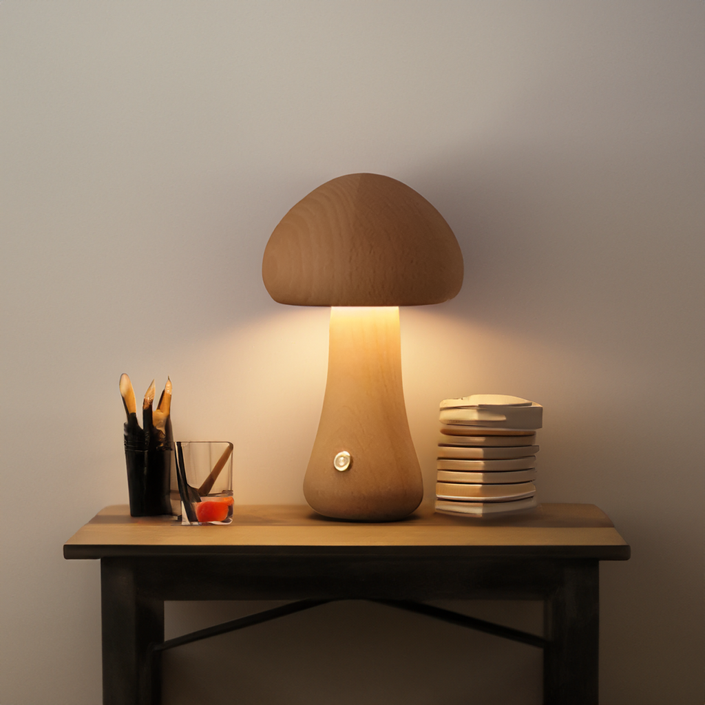 Lámpara de Mesa LED de Madera | Control Táctil