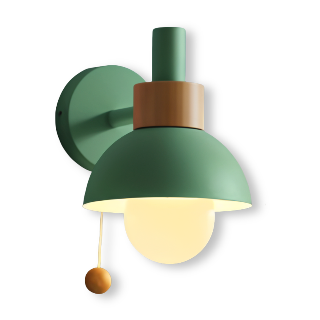 Lámpara de Pared Macaron de Madera y Hierro | Interruptor de Cuerda