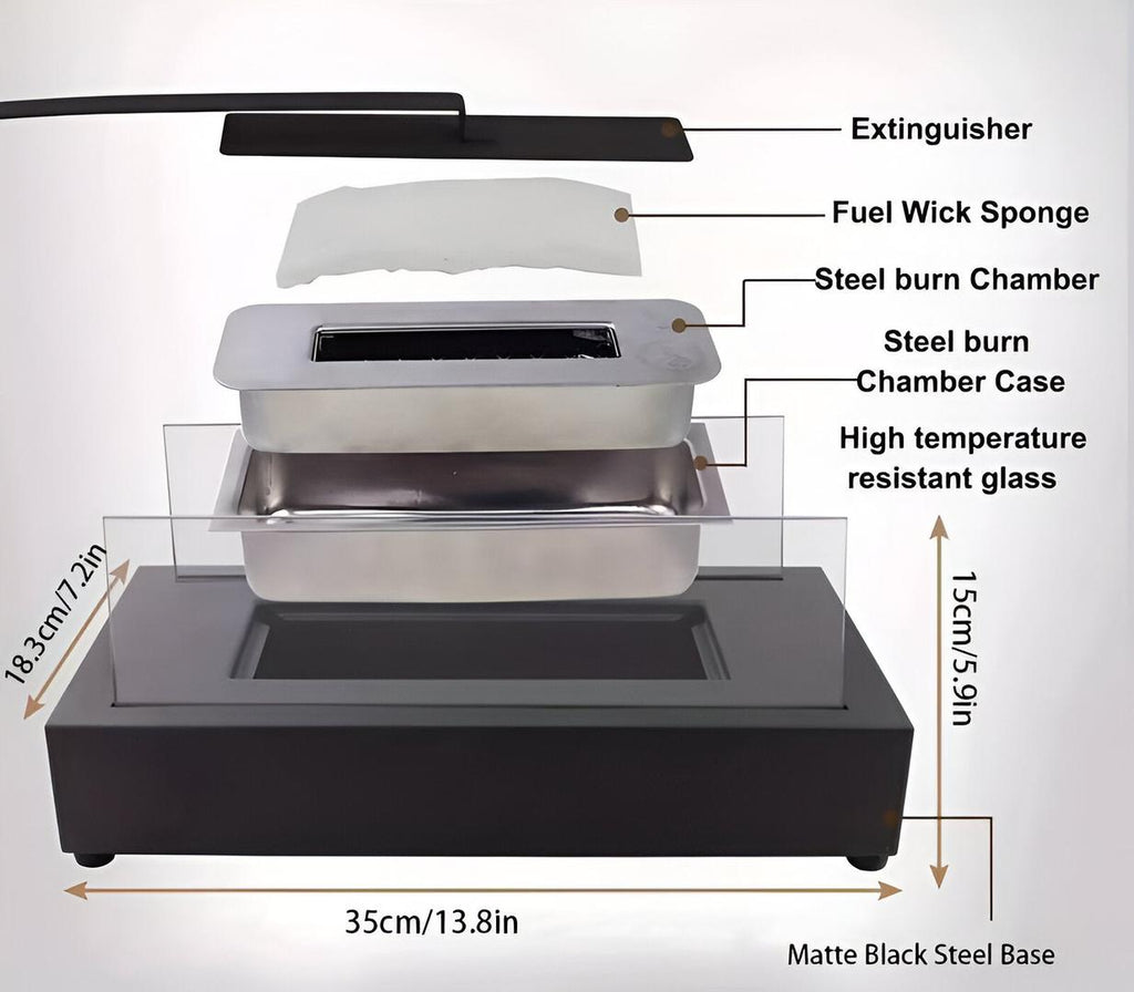Chimenea de Mesa Rectangular de Bioetanol | Base de Acero Negra