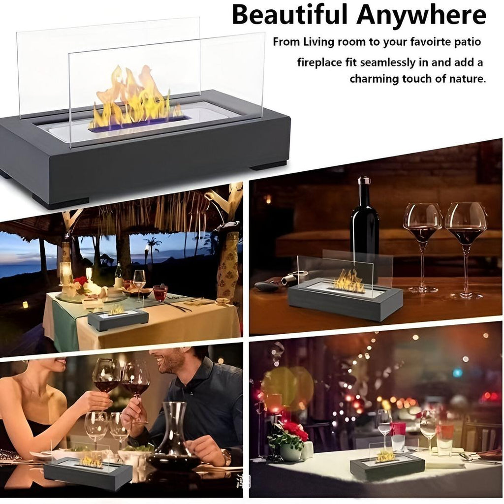 Chimenea de Mesa Rectangular de Bioetanol | Base de Acero Negra