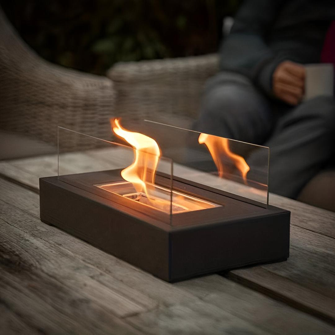 Chimenea de Mesa Rectangular de Bioetanol | Base de Acero Negra