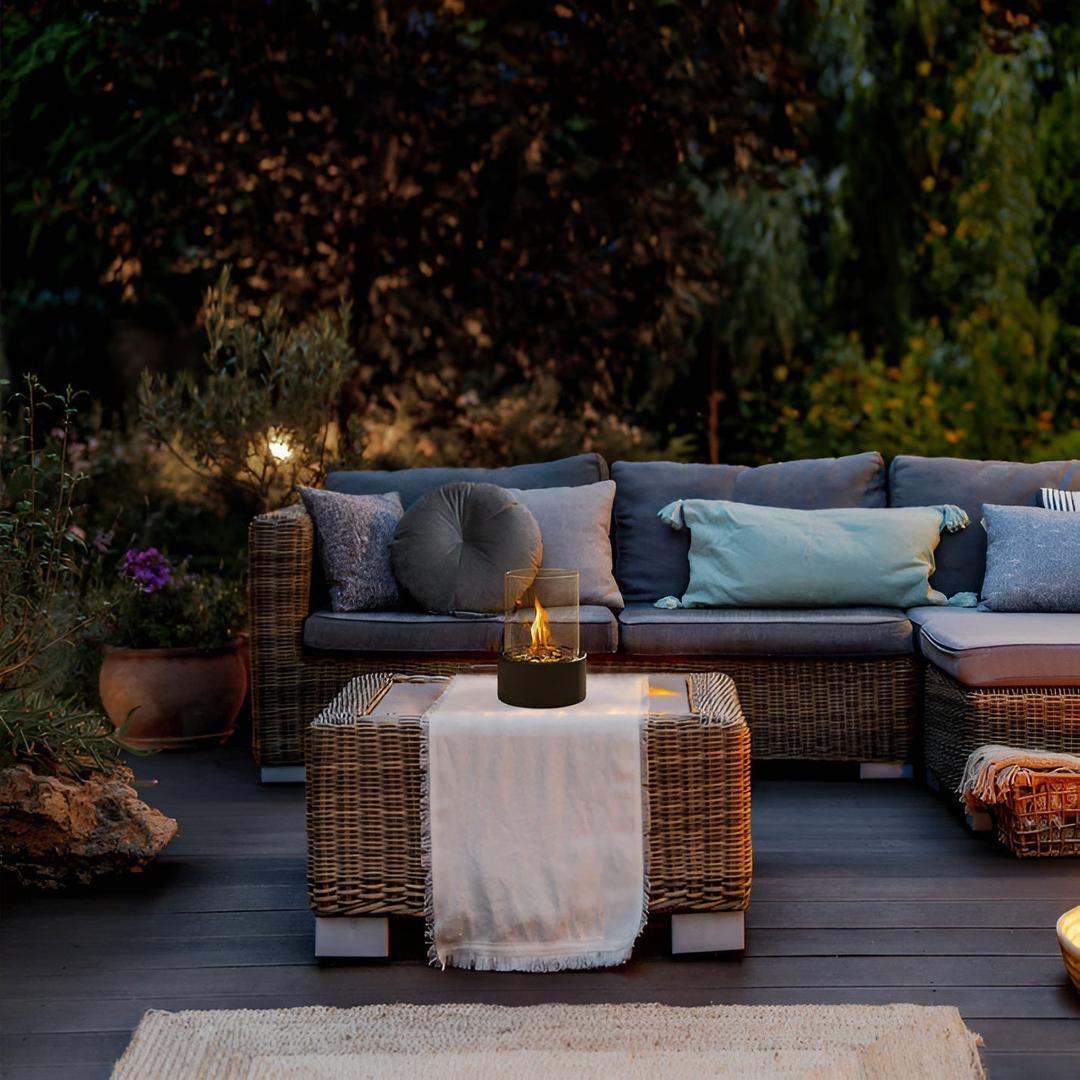 Chimenea de Mesa Elegante con Base de Metal Negra | Estética Moderna