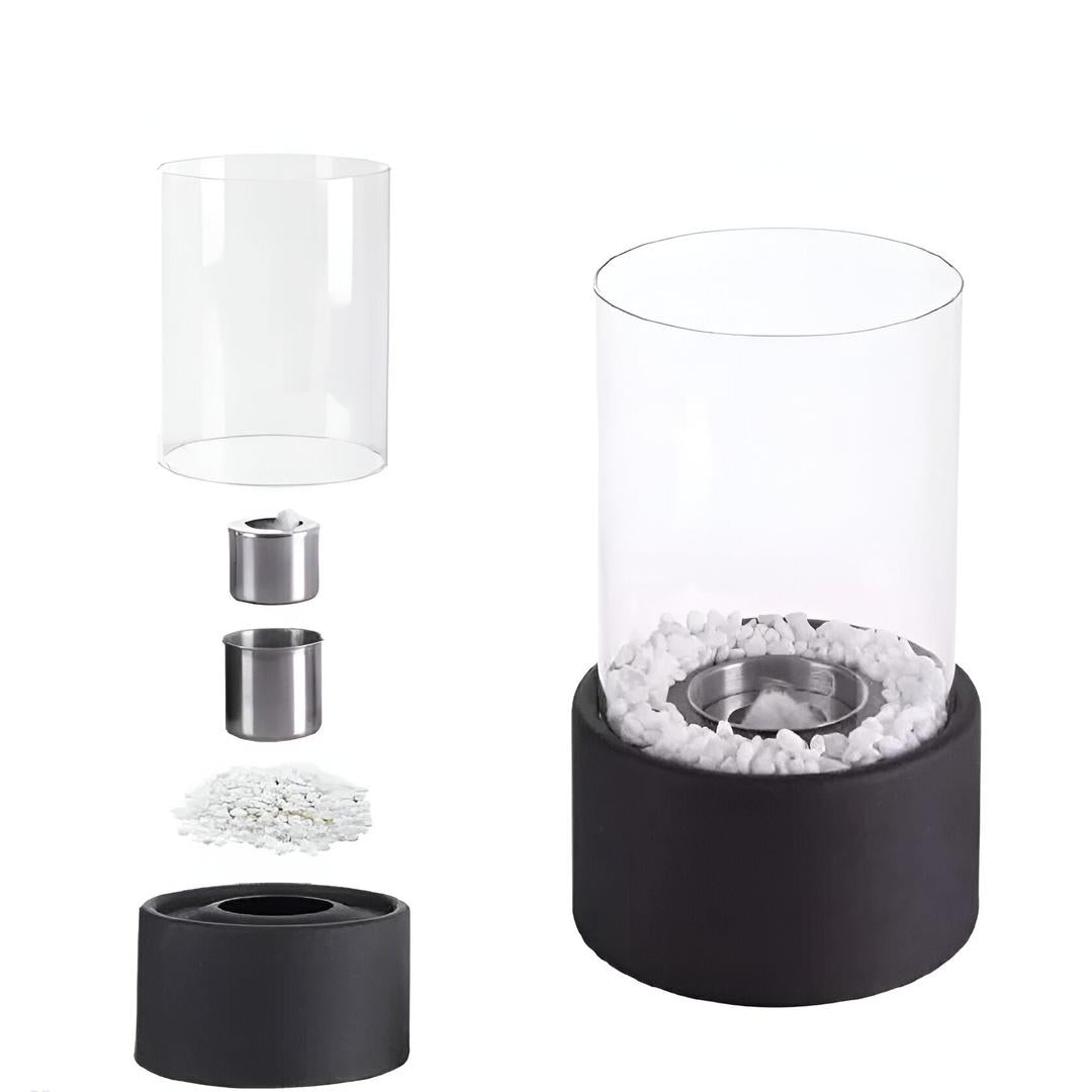 Chimenea de Mesa Elegante con Base de Metal Negra | Estética Moderna