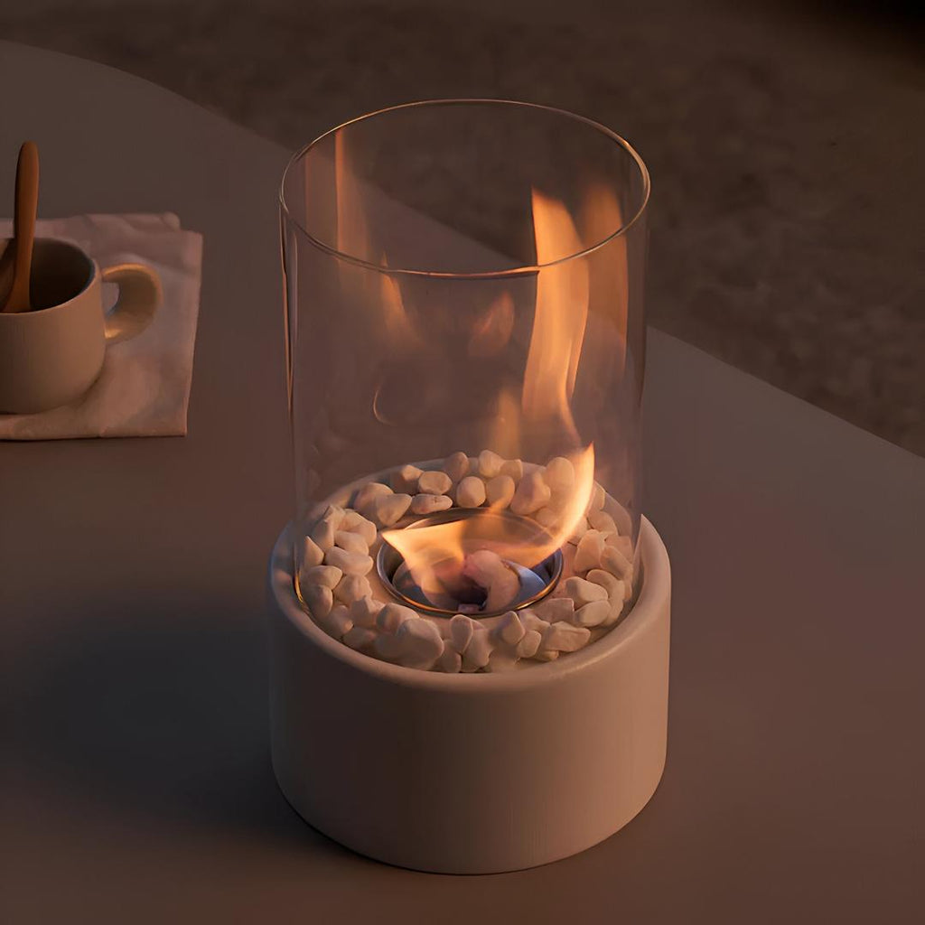 Chimenea de Mesa Elegante con Base de Metal Negra | Estética Moderna