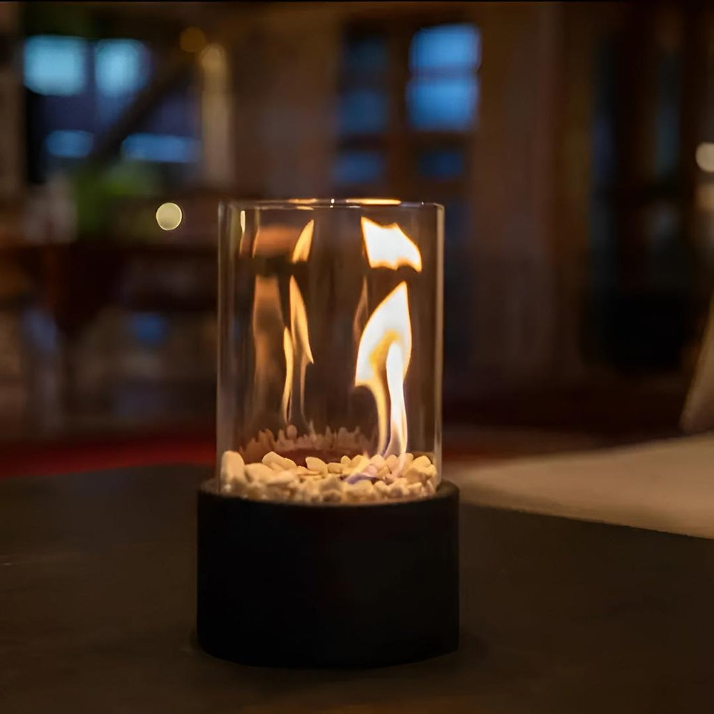 Chimenea de Mesa Elegante con Base de Metal Negra | Estética Moderna