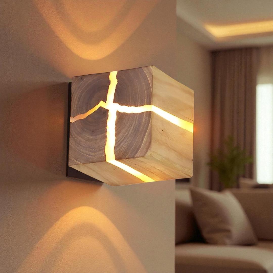 Aplique De Pared De Madera En Forma De Cubo | Encanto Rústico