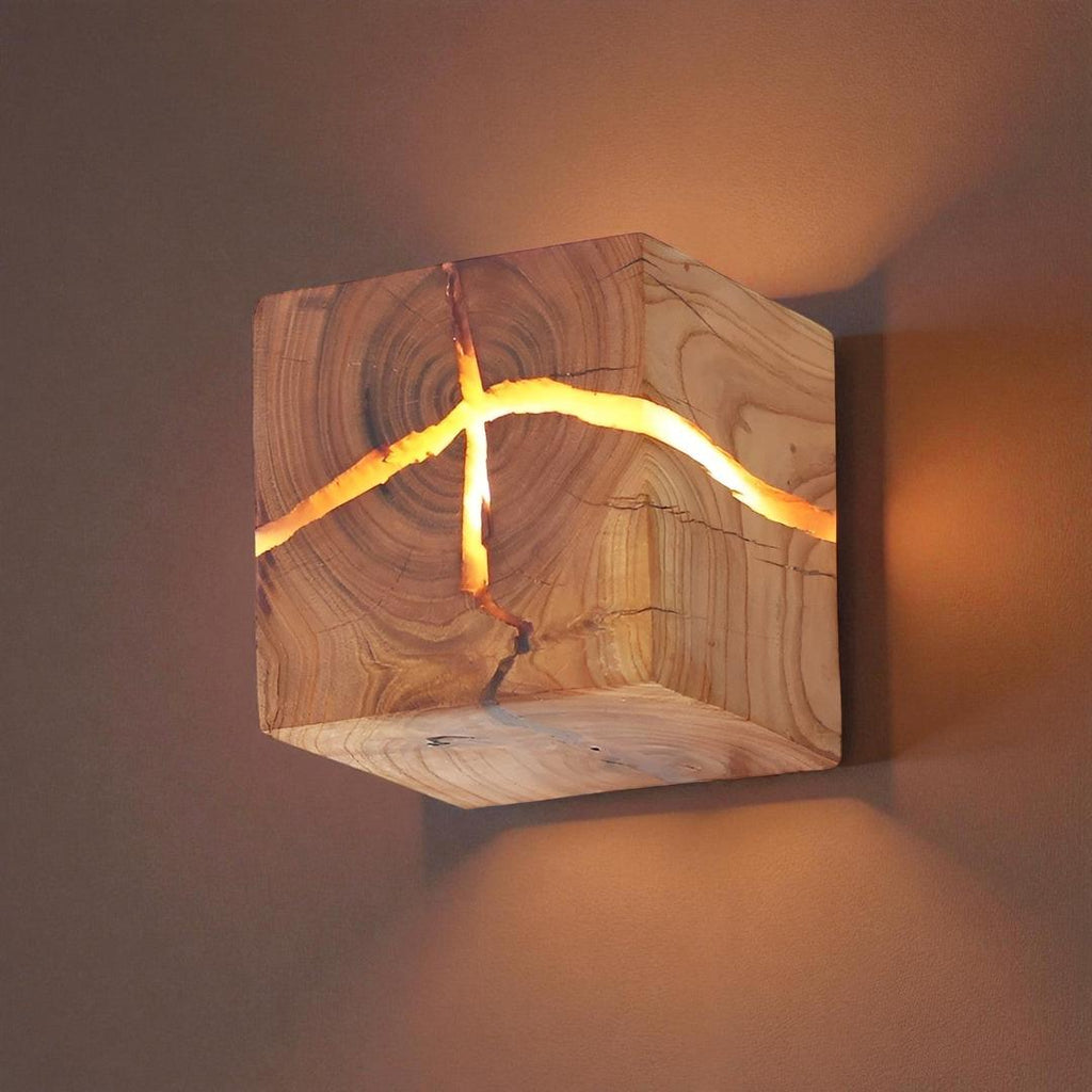 Aplique De Pared De Madera En Forma De Cubo | Encanto Rústico
