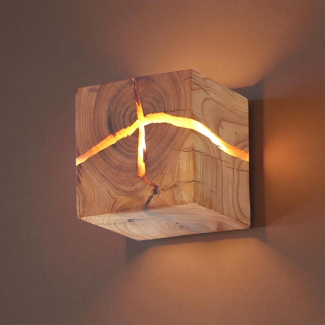 Aplique De Pared De Madera En Forma De Cubo | Encanto Rústico