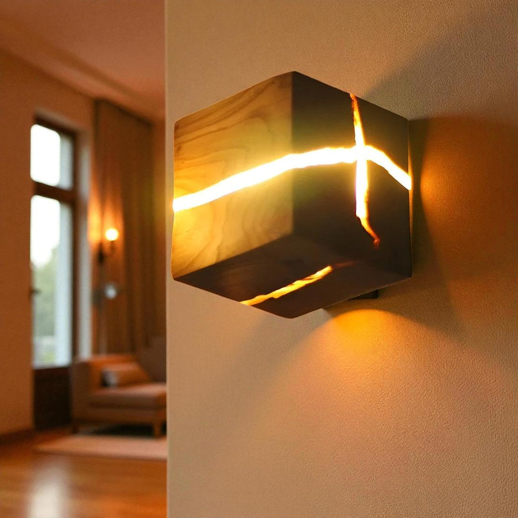 Aplique De Pared De Madera En Forma De Cubo | Encanto Rústico