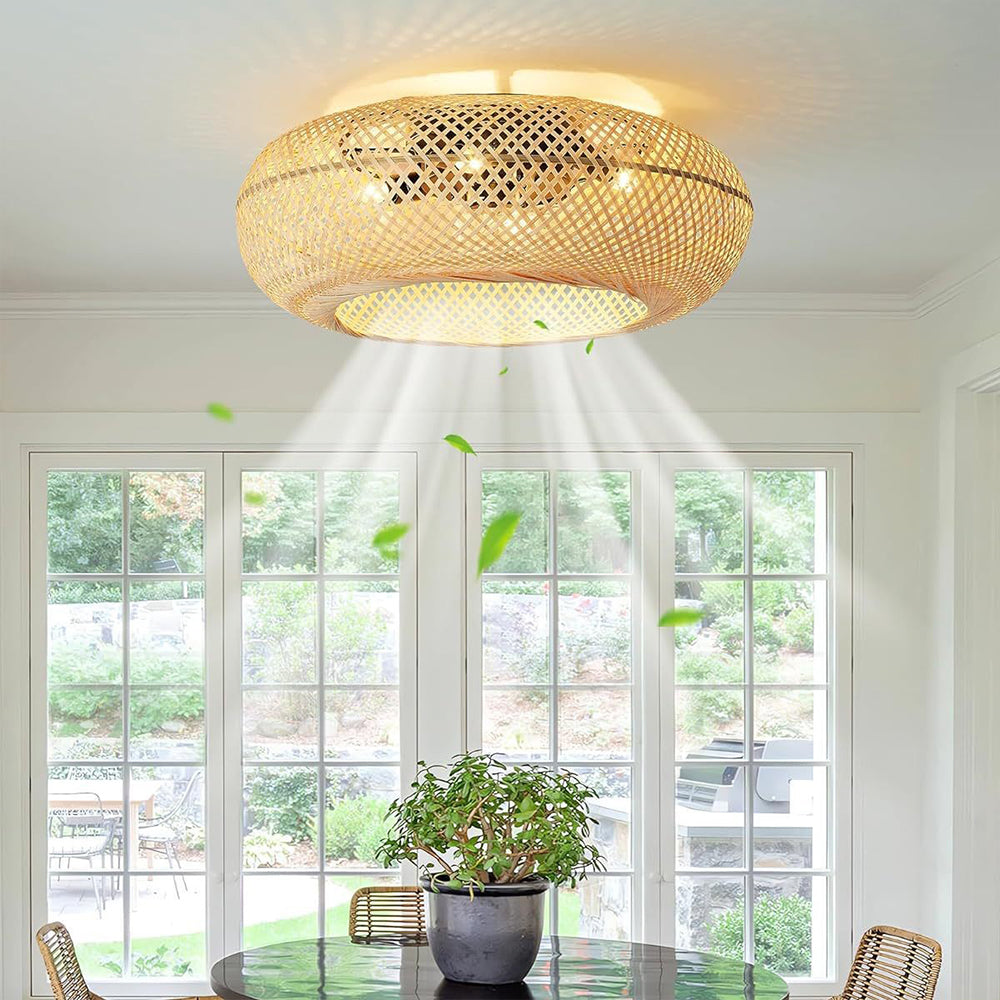 Ceiling Lamp with Fan and Bamboo Cage Design