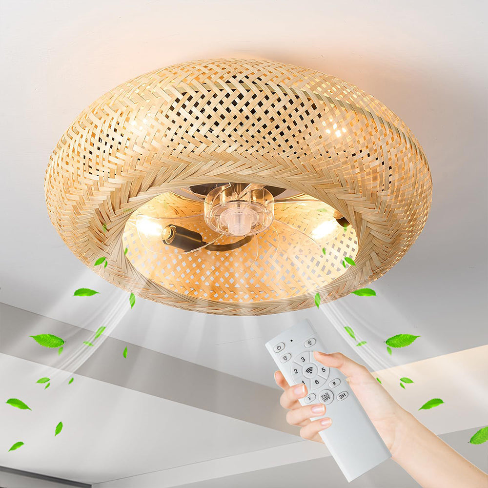 Ceiling Lamp with Fan and Bamboo Cage Design