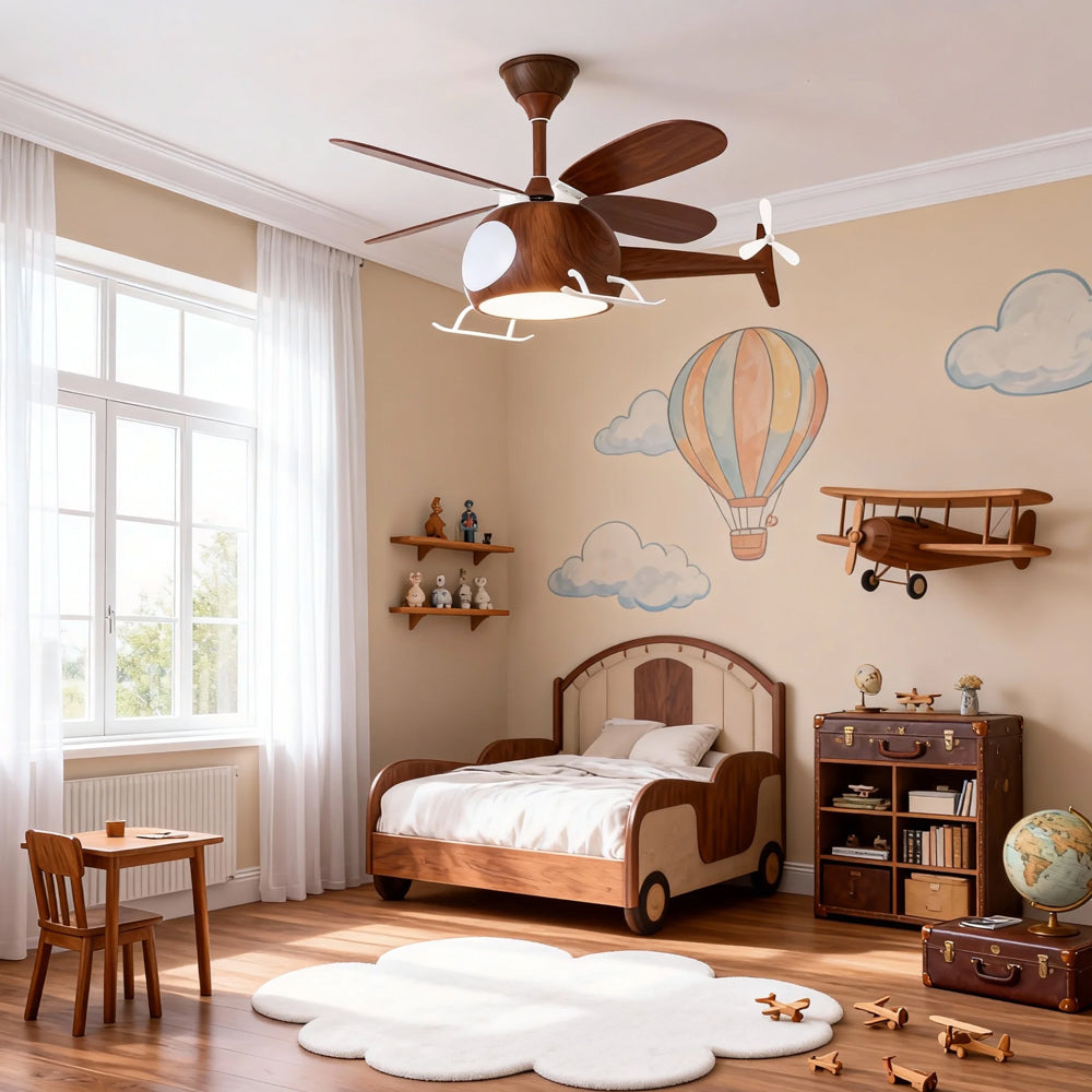 Deckenventilator aus Metall mit kreativem Flugzeugdesign im Cartoon-Stil