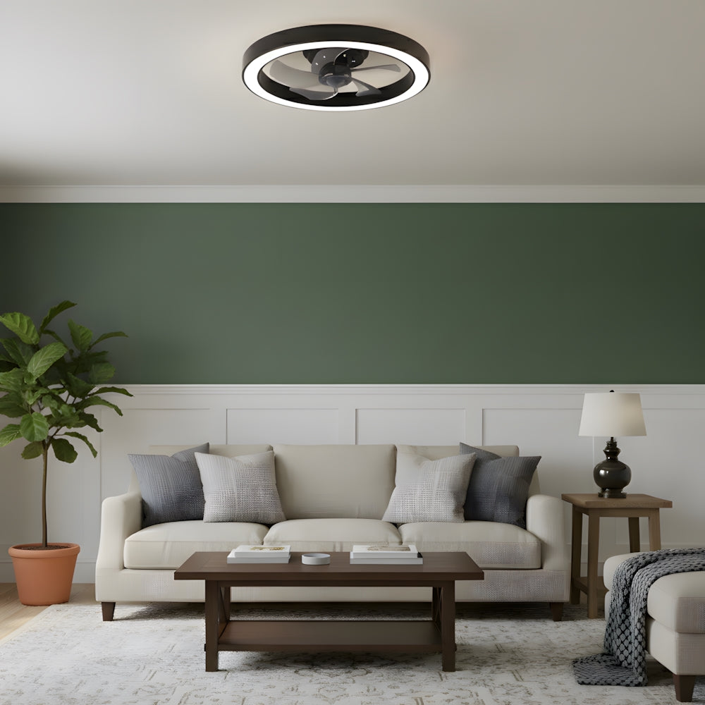 Moderner minimalistischer runder Deckenventilator mit LED-Beleuchtung