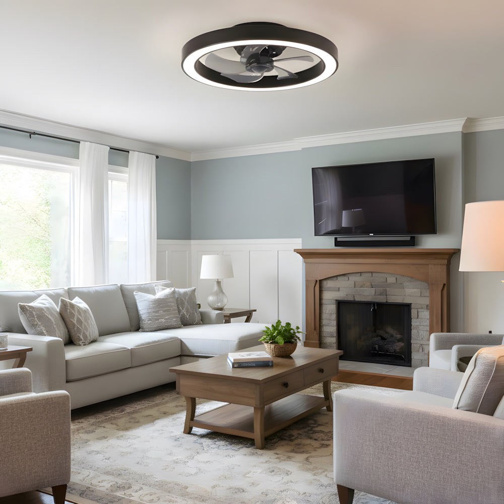 Moderner minimalistischer runder Deckenventilator mit LED-Beleuchtung