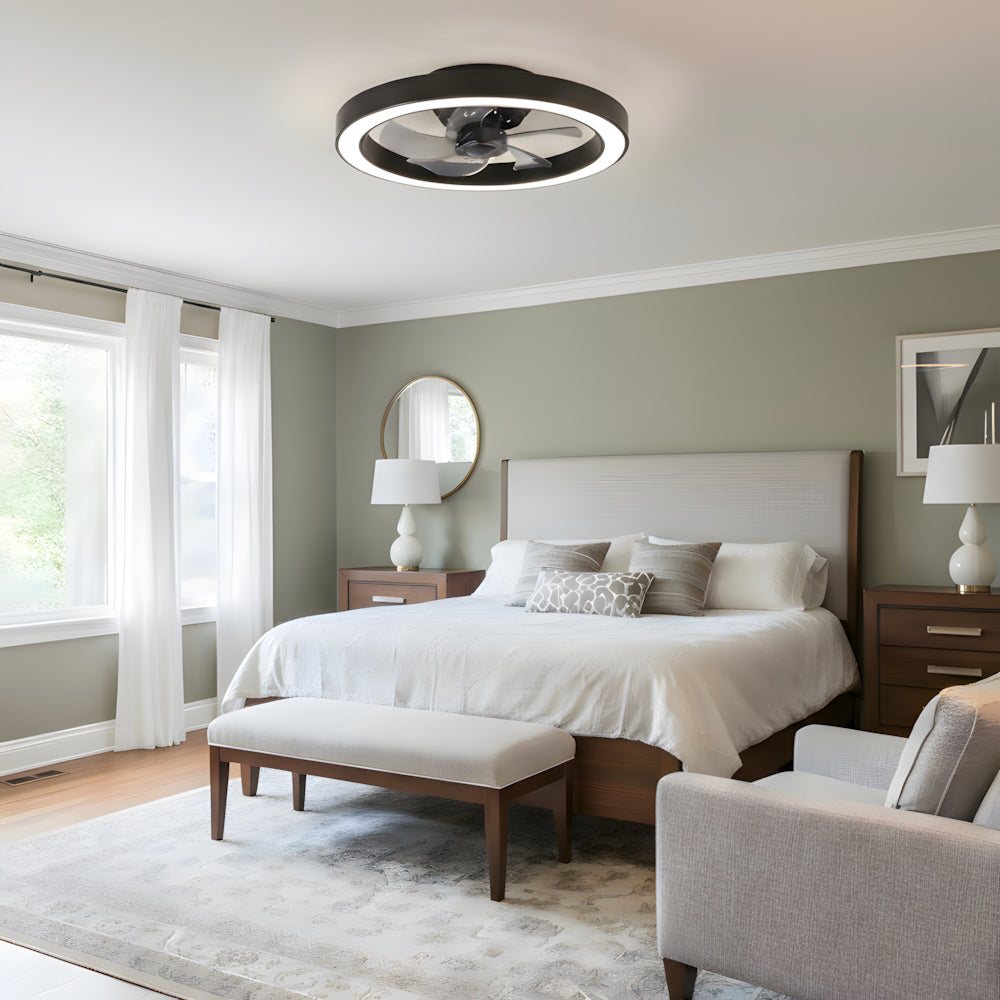 Moderner minimalistischer runder Deckenventilator mit LED-Beleuchtung