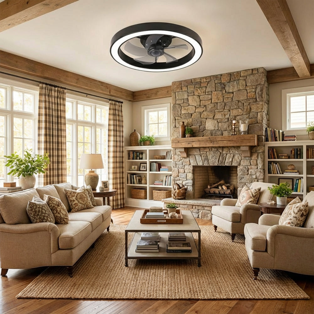 Moderner minimalistischer runder Deckenventilator mit LED-Beleuchtung