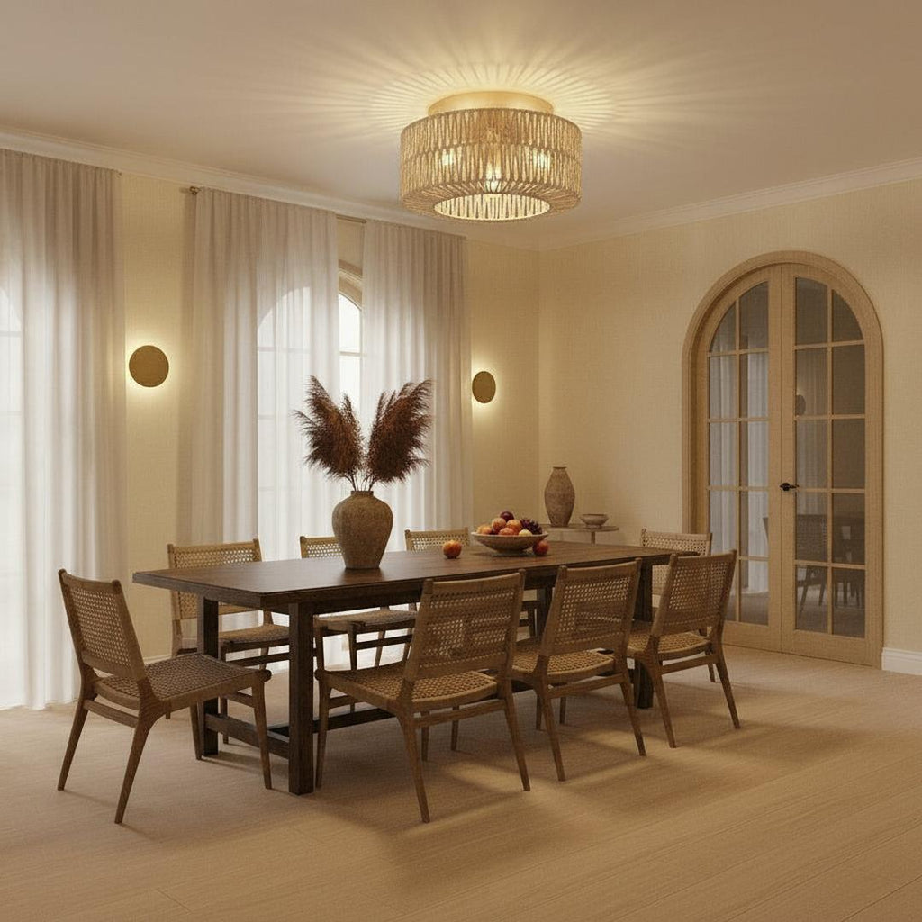 Lámpara De Techo Boho De Ratán | Casquillo E27