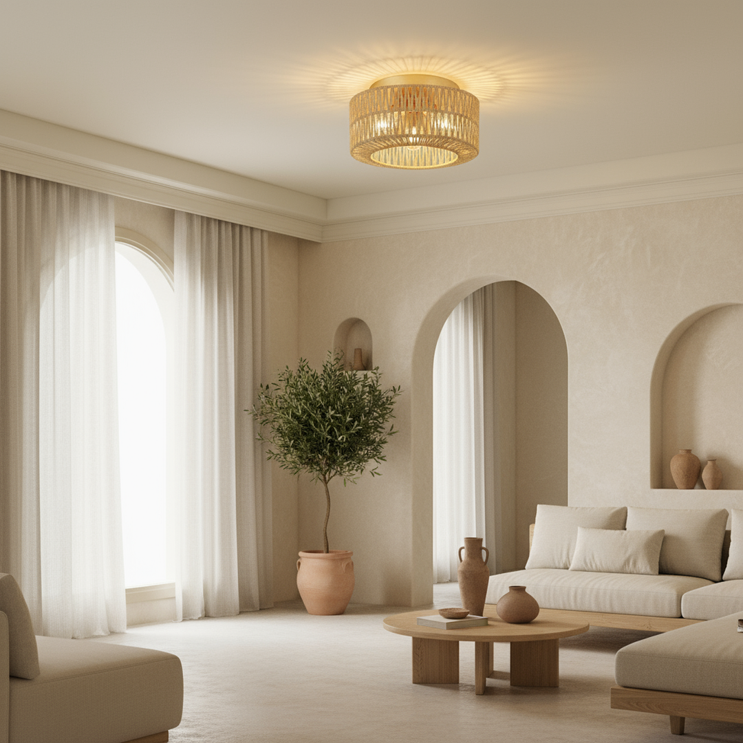 Lámpara De Techo Boho De Ratán | Casquillo E27