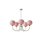 Araña con Pantallas de Vidrio Rosa Suave | Acabado Dorado