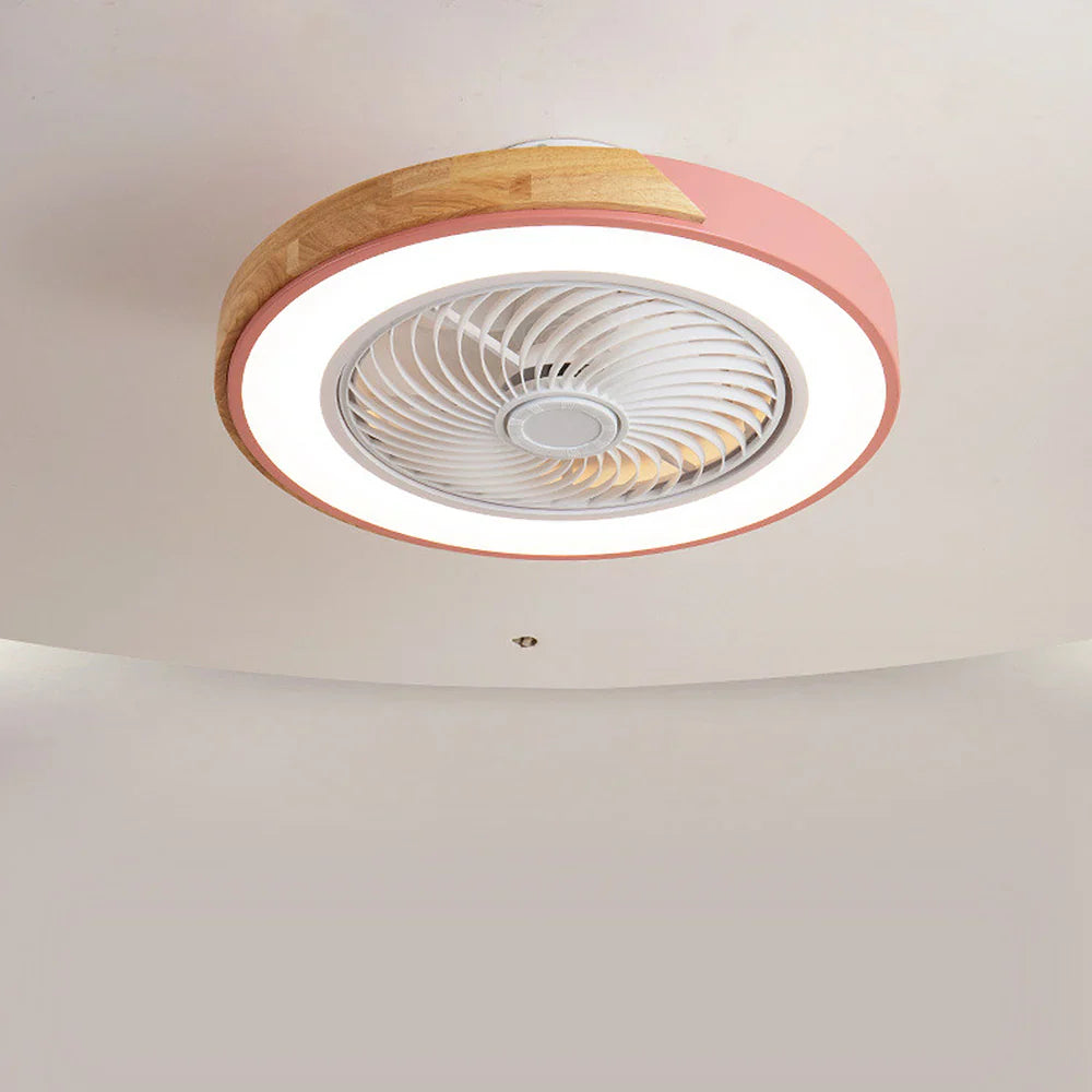 Circular wooden ceiling fan Nordic style with LED lighting