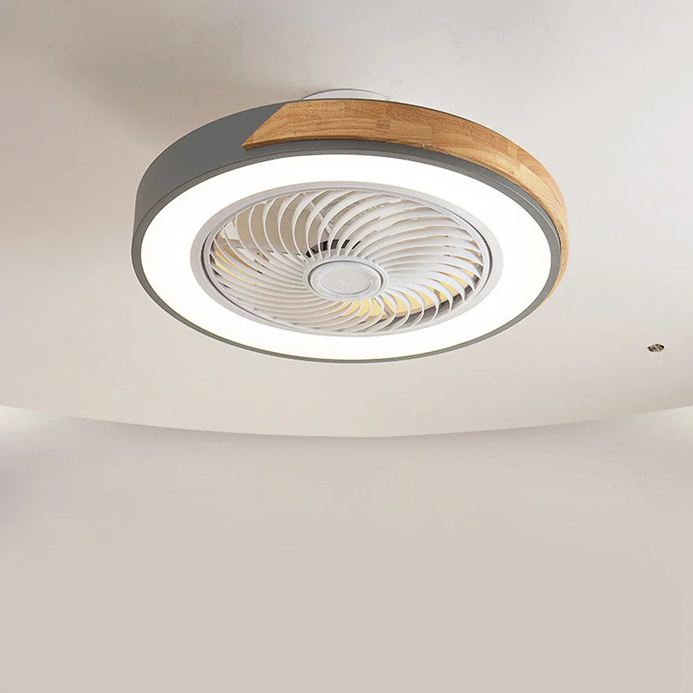 Circular wooden ceiling fan Nordic style with LED lighting