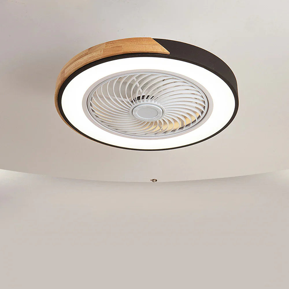 Circular wooden ceiling fan Nordic style with LED lighting