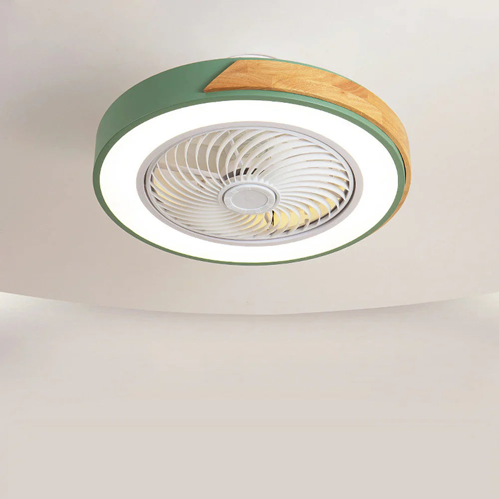 Circular wooden ceiling fan Nordic style with LED lighting