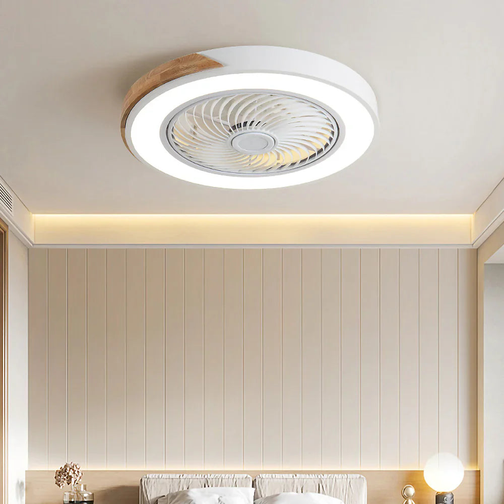 Circular wooden ceiling fan Nordic style with LED lighting