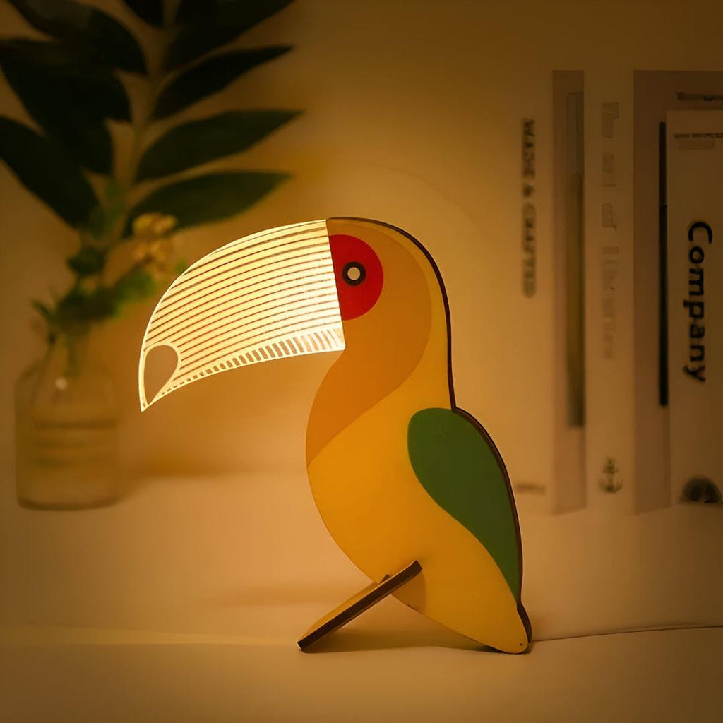 Lámpara de Mesa LED de Madera y Acrílico | Diseño Animal
