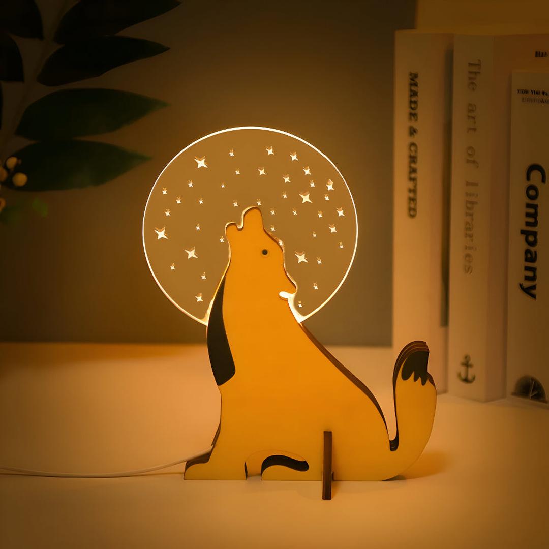Lámpara de Mesa LED de Madera y Acrílico | Diseño Animal
