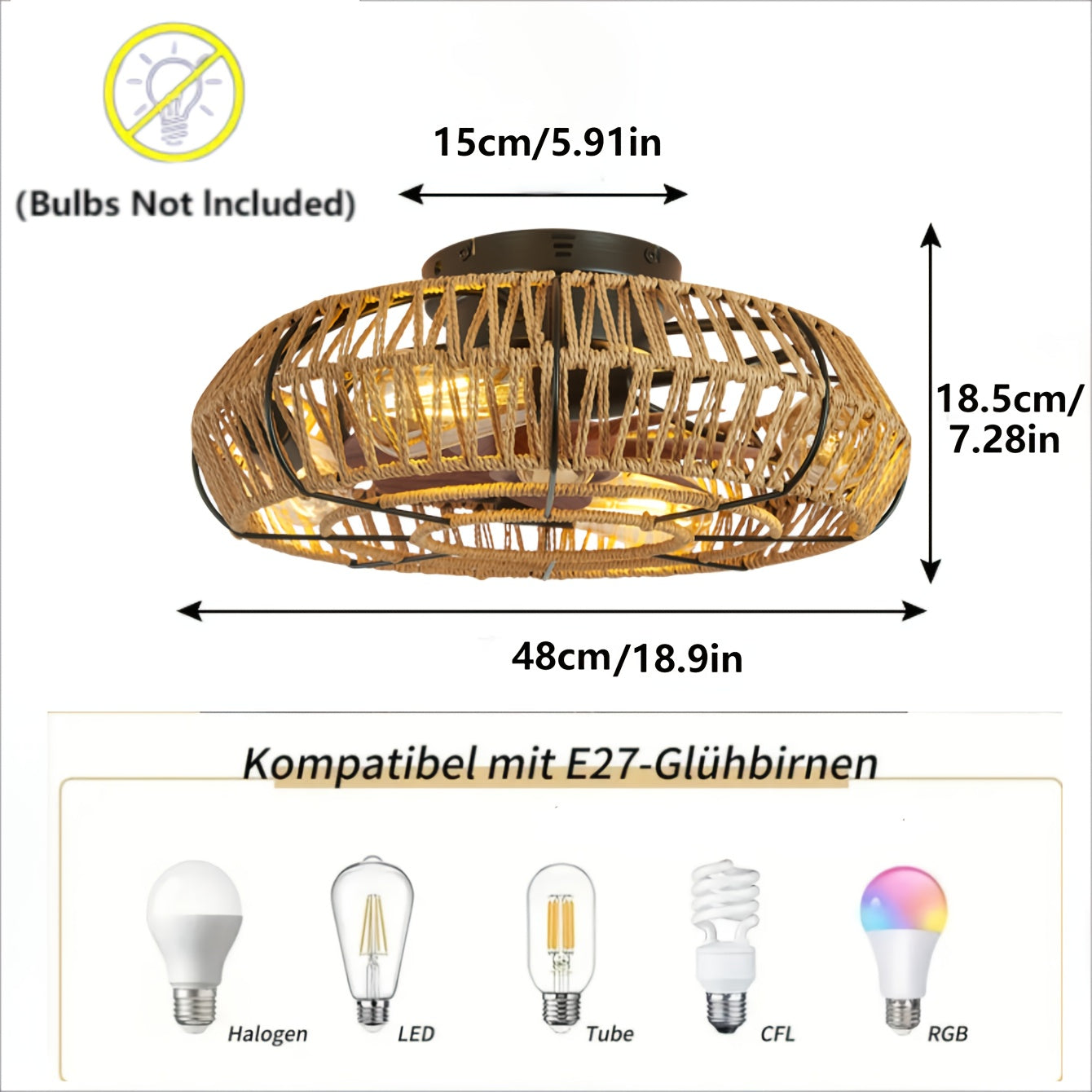 Ventilador de Techo de Ratán Tejido a Mano – Estilo Zen y Funcionalidad