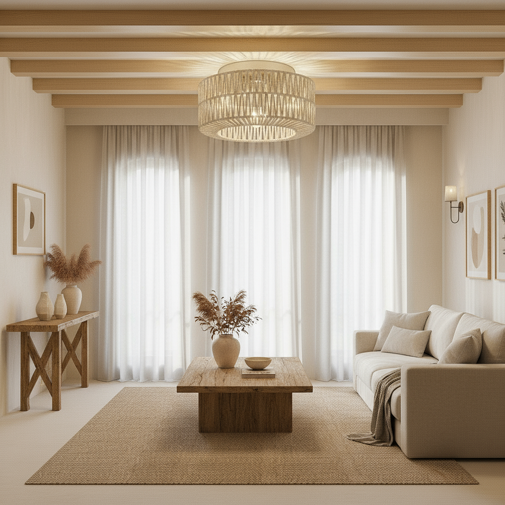 Lámpara De Techo Boho De Ratán | Casquillo E27