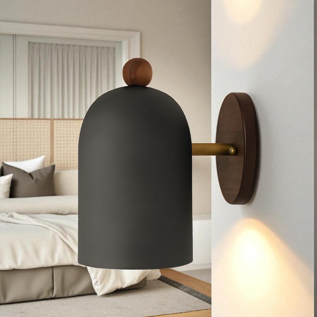 Lámpara de Pared Wabi-Sabi de Madera de Nogal y Metal para Hogar | Estilo Diseño